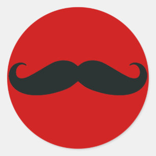 Black Moustache with Red Background Classic Round Sticker