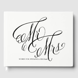 Black Mr and Mrs Rustic Calligraphy Photo Wedding Guest Book
