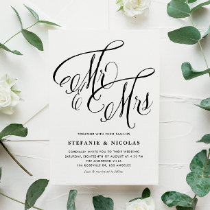 Black Mr and Mrs Rustic Script QR Code Wedding Invitation Postcard