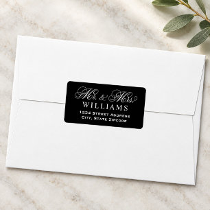 Black Mr and Mrs Script Wedding Address Label