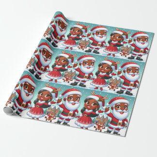 Black Mr. & Mrs Claus wrapping paper