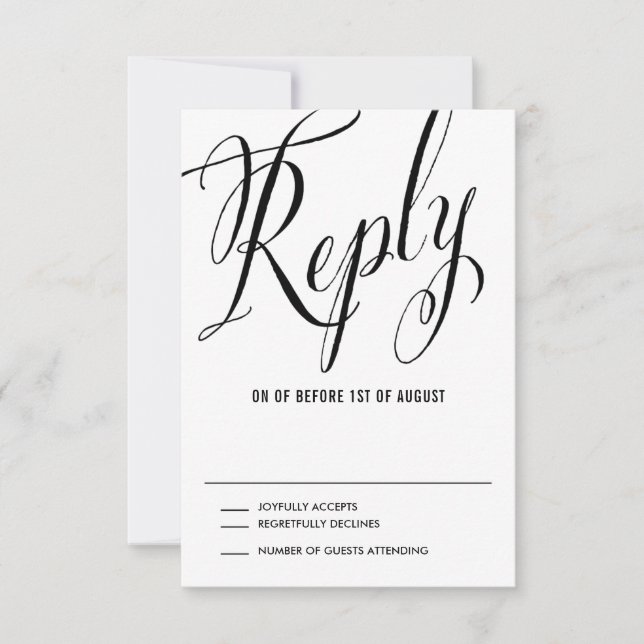 Black Mr. & Mrs. Elegant Script Wedding RSVP Card (Front)