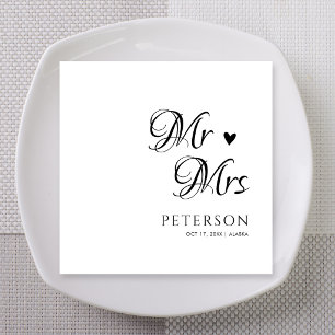 Black Mr & Mrs Heart Wedding Custom Napkin