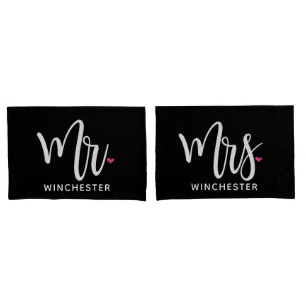 Black Mr. + Mrs. (name) Personalised Pillowcases