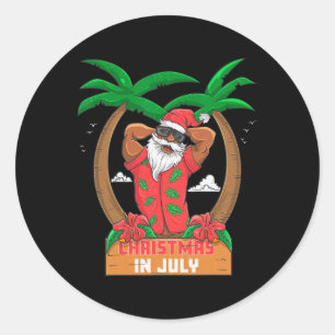 Black Mr Santa Enjoying Beach Hawaii Merry Christm Classic Round Sticker