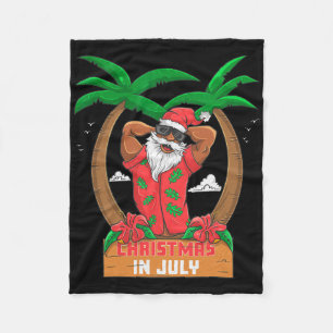 Black Mr Santa Enjoying Beach Hawaii Merry Christm Fleece Blanket