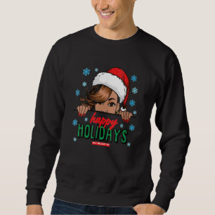 Black Mrs. Claus Hat Peeking Happy Holidays Black  Sweatshirt