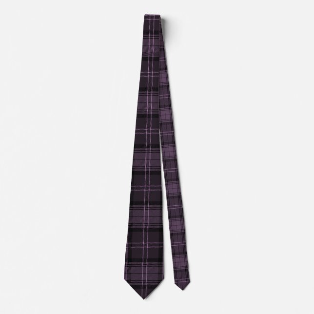 Black, Mulberry, Purple Plaid Tartan Pattern Tie (Front)