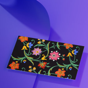 Black Multi-Colour Floral Business Card