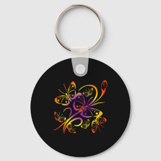 Black Multi Colour Multi Butterfly Key Ring