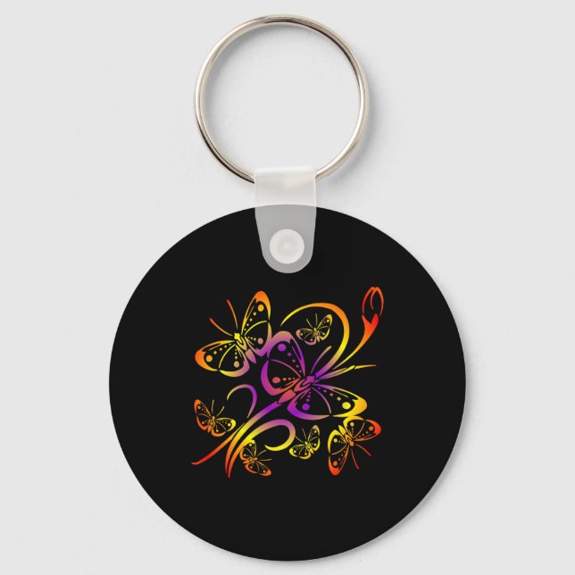Black Multi Colour Multi Butterfly Key Ring (Front)
