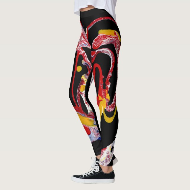 Black, Multi-Coloured Leggings - "Crazy Heart" (Left)