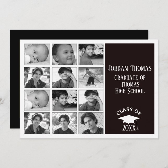 Black Multi Photo Grad Photo Invitation 7" x 5" (Front/Back)