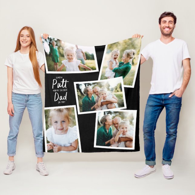 Black multi photo modern minimal golf dad fleece blanket (In Situ)