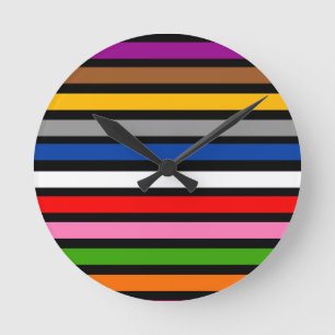 Black Multicolor Stripes Lines Pattern Design Round Clock