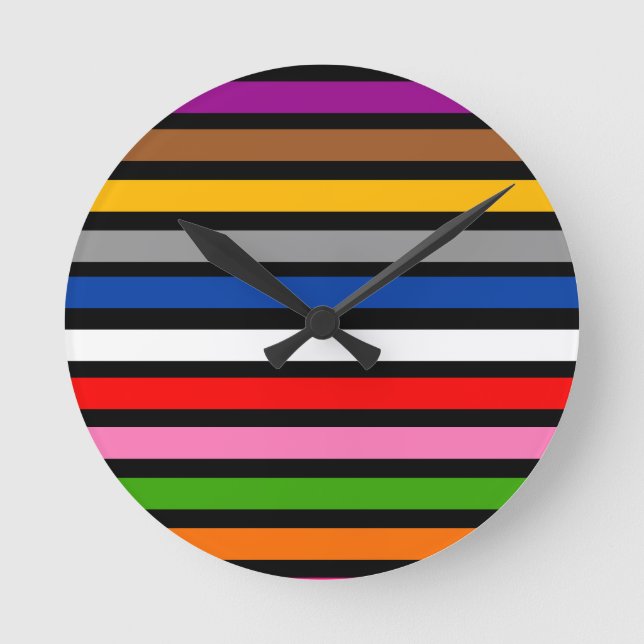 Black Multicolor Stripes Lines Pattern Design  Round Clock (Front)