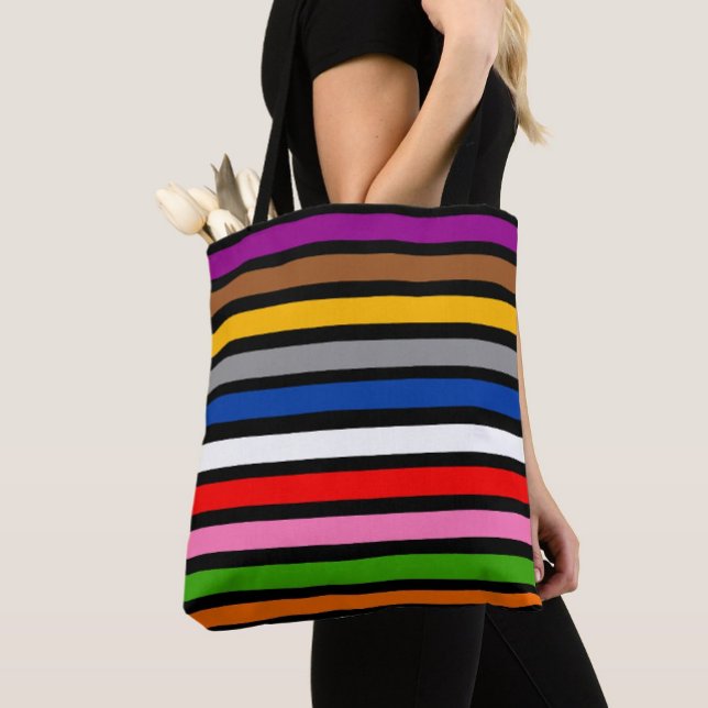Black Multicolor Stripes Lines Pattern Design  Tote Bag (Creator Uploaded)