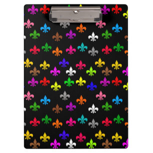 Black Multicolored Fleur-de-lis Pattern Design Clipboard