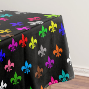 Black Multicolored Fleur-de-lis Pattern Design Tablecloth