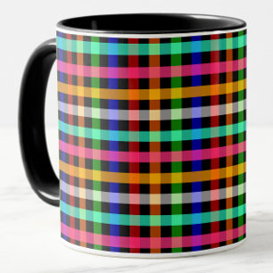 Black Multicolored Gingham Plaid Pattern Design  Mug