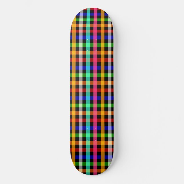 Black Multicolored Gingham Plaid Pattern Design  Skateboard (Front)