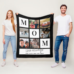 Black Mum Colorblock Photo Collage Personalised Fl Fleece Blanket