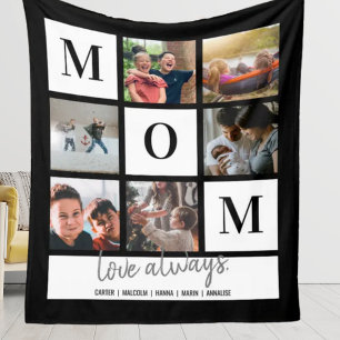 Black Mum Colorblock Photo Collage Personalised Fleece Blanket