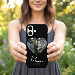 Black Mum Established Script Heart Photo iPhone 16 Case