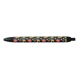Black Mushroom, Rainbow and Daisies Pattern Black Ink Pen