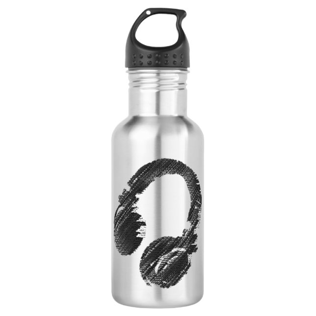 black music deejay headphone 532 ml water bottle (Front)