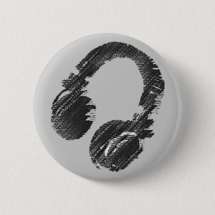 black music deejay headphone 6 cm round badge