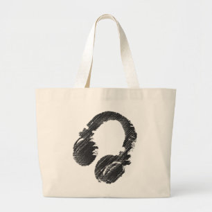 black music deejay headphone large tote bag