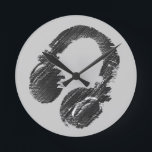 black music deejay headphone round clock<br><div class="desc">A graphic digital illustration of a dj headphone</div>