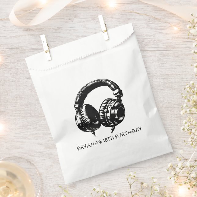 Black Music Headphones Dance DJ Birthday Party Favour Bags (Clipped)