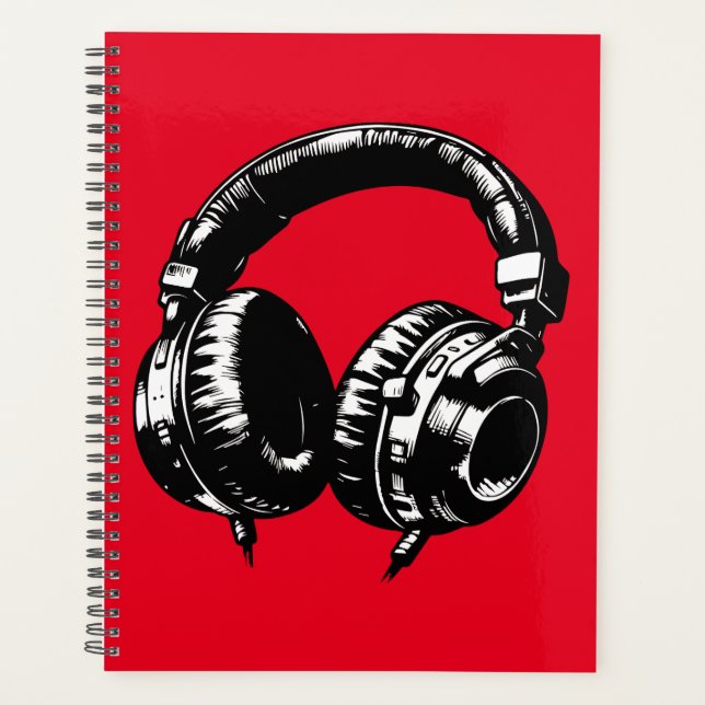 Black Music Headphones DJ Musical Planner (Front)
