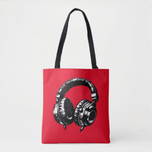 Black Music Headphones DJ Tote Bag