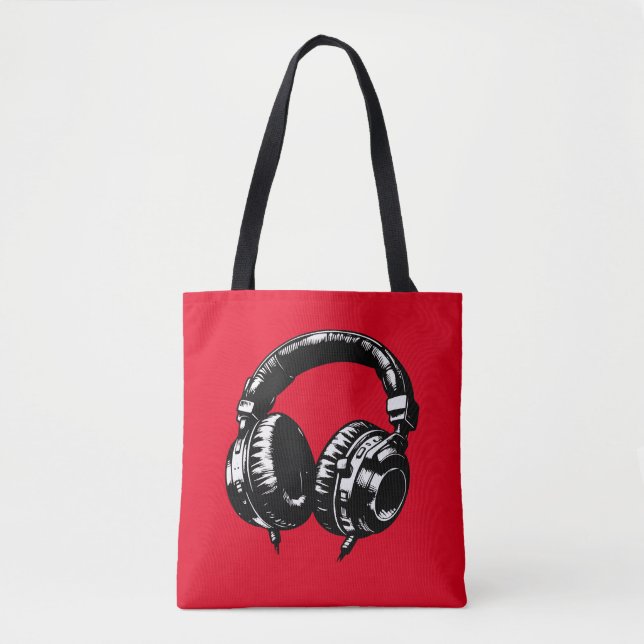 Black Music Headphones DJ  Tote Bag (Front)