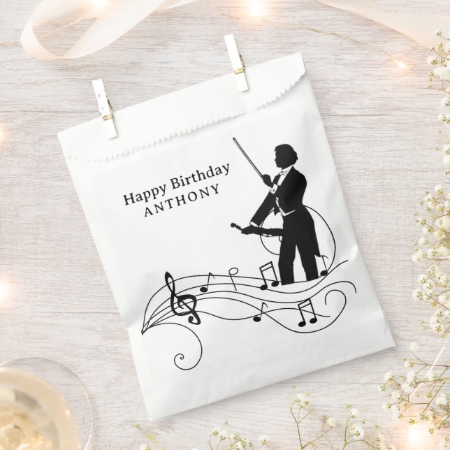 Black Music Notes and Violinist  Favour Bag (Clipped)