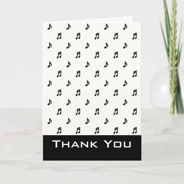 Black Music Notes Modern Thank You Greeting Card (Front)
