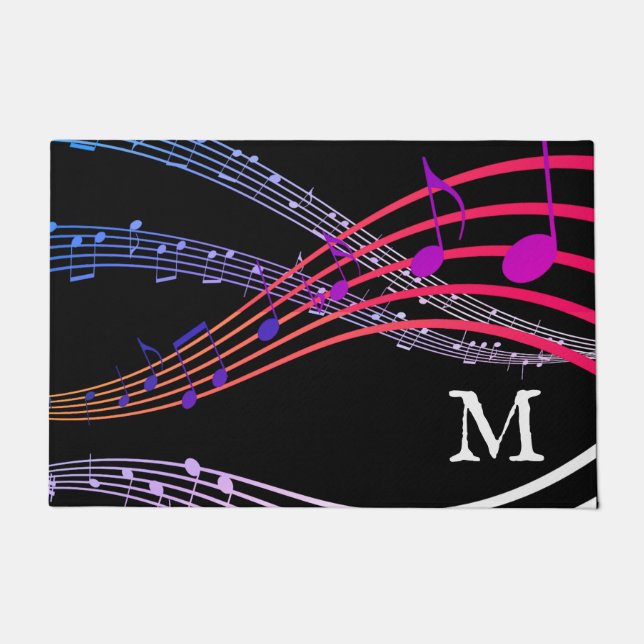 Black MUSIC NOTES Monogram Doormat (Front)