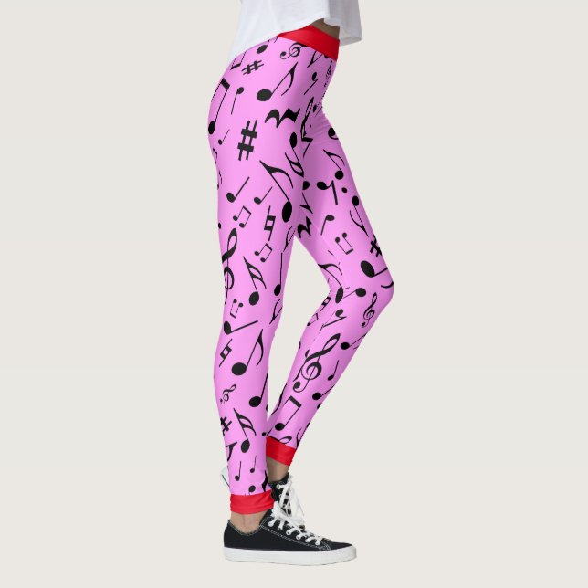 Black Music Notes on Pink (or Your Col) Leggings (Right)