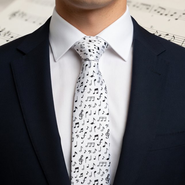 Black Music Notes on White  Tie (Creator Uploaded)