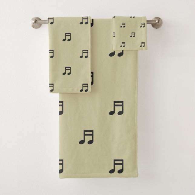 Black Music Notes Pattern on Light Beige Bath Towel Set (Insitu)