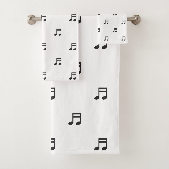Black Music Notes Pattern on White Bath Towel Set (Insitu)