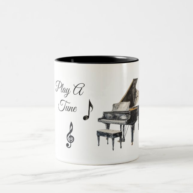 Black Music Notes Piano Two-Tone Coffee Mug (Center)