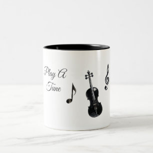 Black Music Notes Violin Two-Tone Coffee Mug