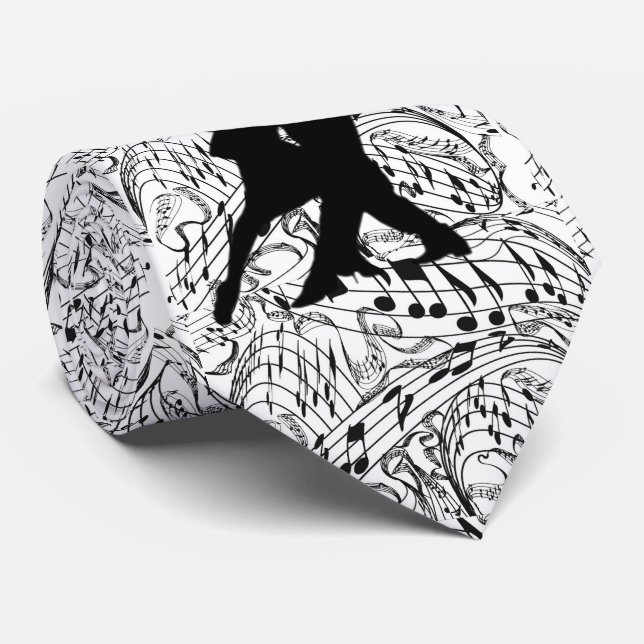 BLACK MUSIC NOTES WITH DANCING COUPLE TIE (Rolled)