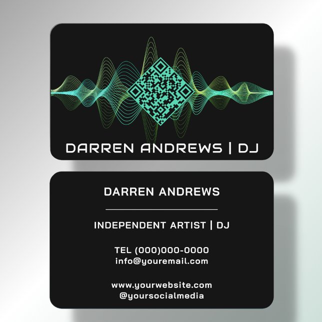 Black | Music QR Code Soundwave  Business Card (Creator Uploaded)