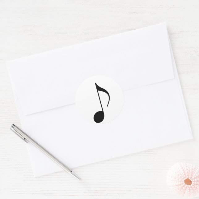 Black Musical-Note Classic Round Sticker (Envelope)