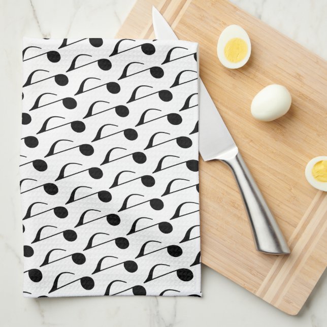 black musical-note tea towel (Quarter Fold)